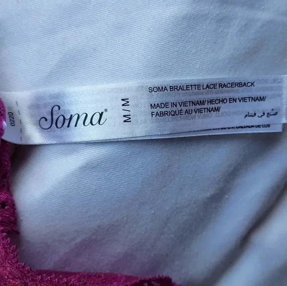 Soma Bralette Lace Racerback Medium Raspberry Color - Picture 7 of 7